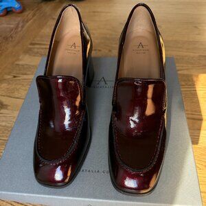Aquatalia Michele Patent Saffiano Bordeaux Loafer Pumps 10M NWT Made in Italy